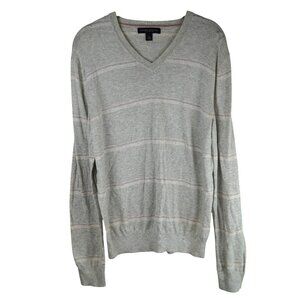 Banana Republic Mens Grey Striped Silk & Cotton V-Neck Sweater‎ M